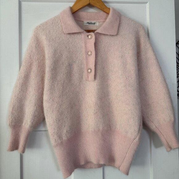 Vintage Mydearl Style De Italy Pink Angora Blend Speckled Button-Up Sweater - Picture 1 of 5